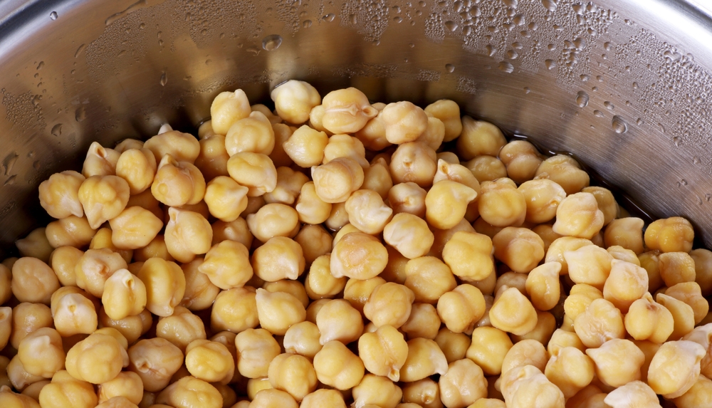 Boiled chickpeas in a pot 